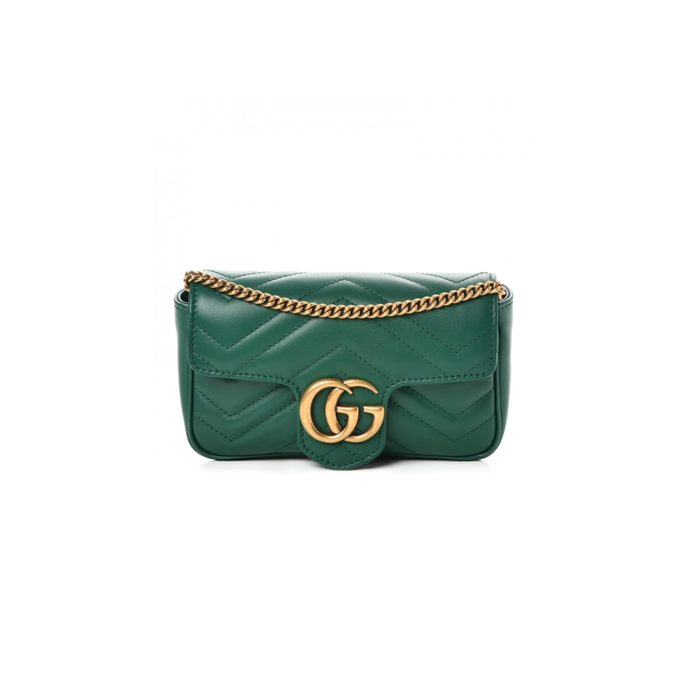 GUCCI GG MARMONTMATELASSE SUPER MINI EMERALD GREEN 476433 DSVRT 3120 (16.5*10*5cm)